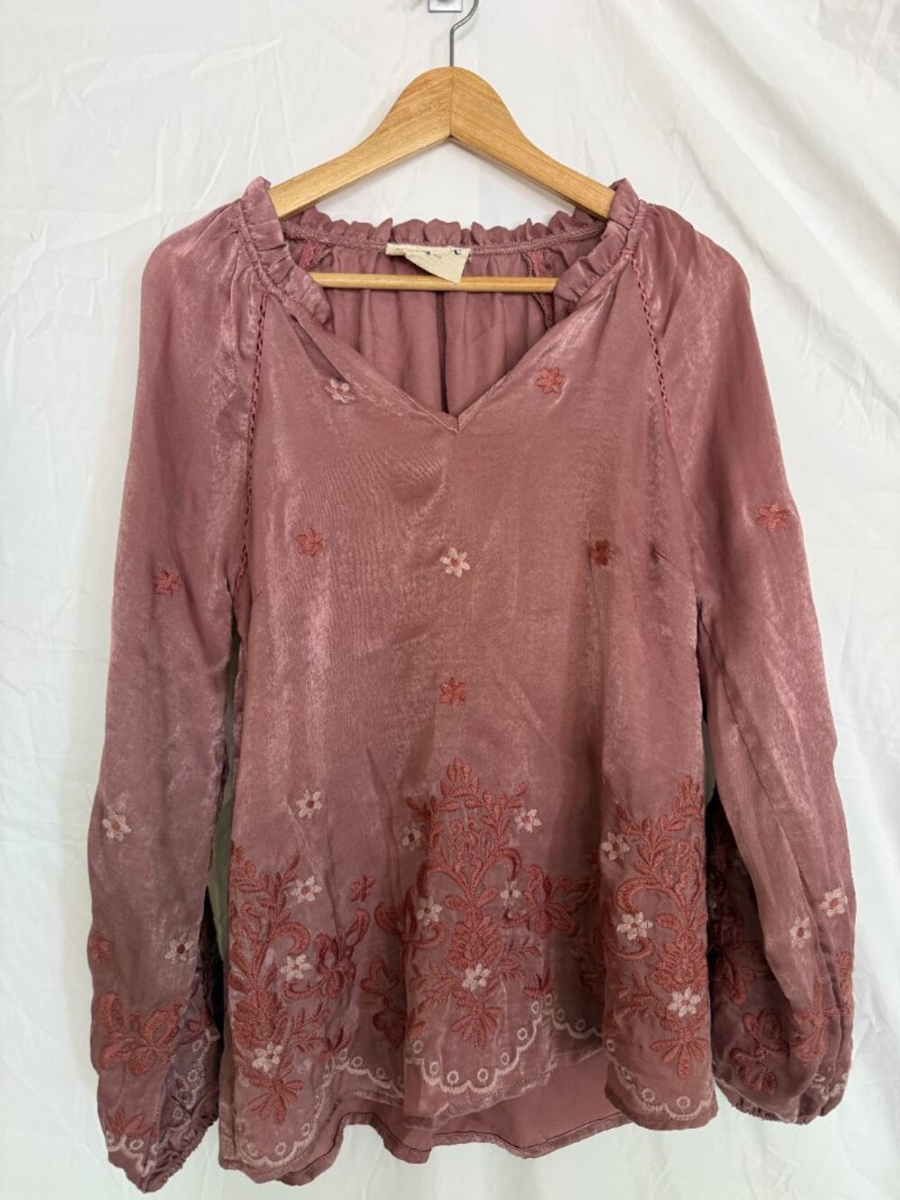 Savanna Jane Mauve Embroidered Boho Blouse Floral Embroidery Size M